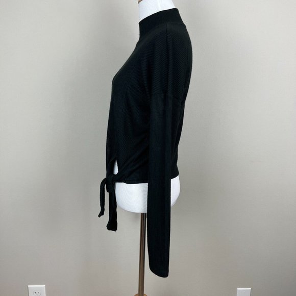 RAG & BONE Top Womens M The Rib Knit Side Tie Turtleneck Cropped Tee Long Sleeve - Picture 7 of 13
